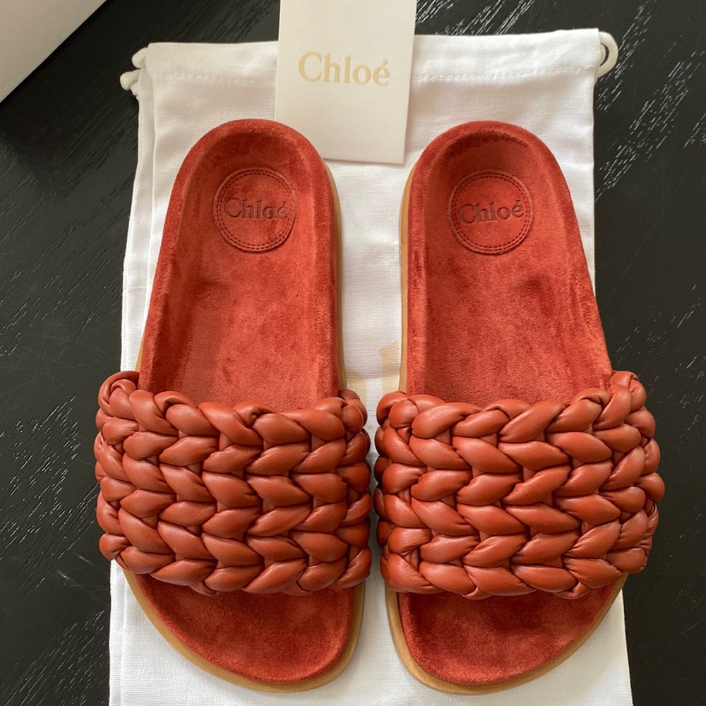 Chloe sandals in terracotta red. Size 38